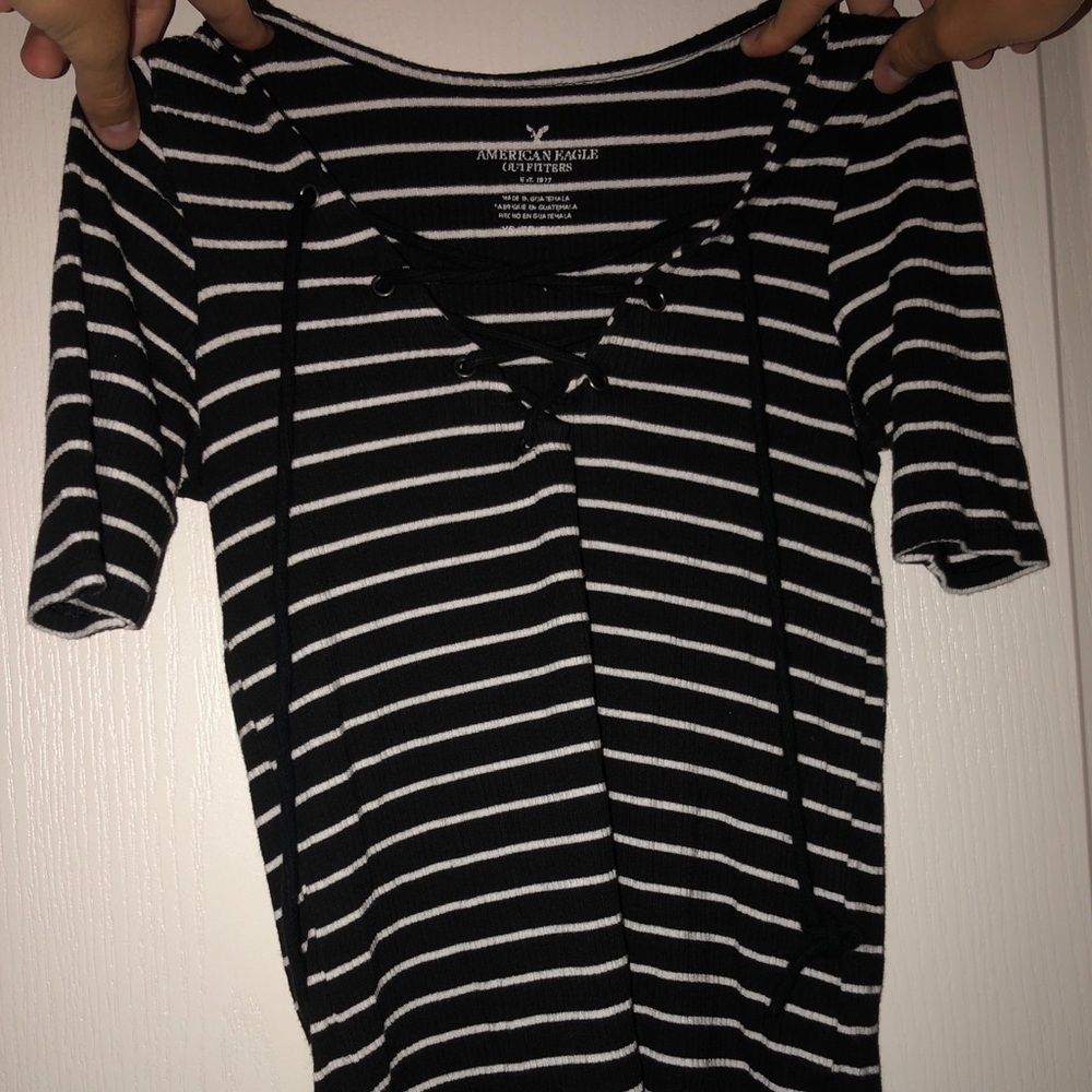 Black &white striped tie-up top